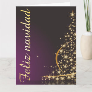 Carte Motif de Noël violet avec arbre de Noël doré