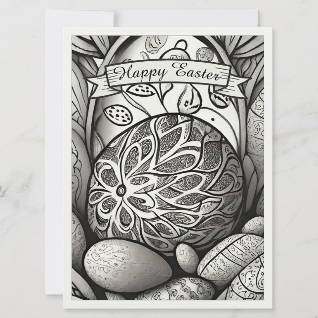 Carte Motif de Pâques b/w dessin animé avec oeufs de Pâq (Devant)