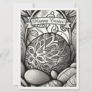 Carte Motif de Pâques b/w dessin animé avec oeufs de Pâq