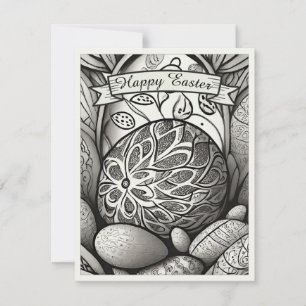 Carte Motif de Pâques b/w dessin animé avec oeufs de Pâq