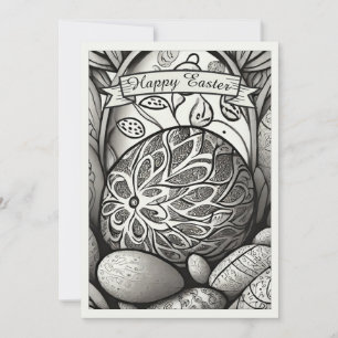 Carte Motif de Pâques b/w dessin animé avec oeufs de Pâq