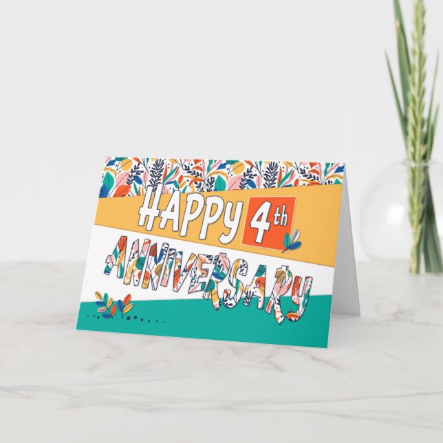 Carte Motif des couleurs vives du 4e anniversaire de l'e (Devant)