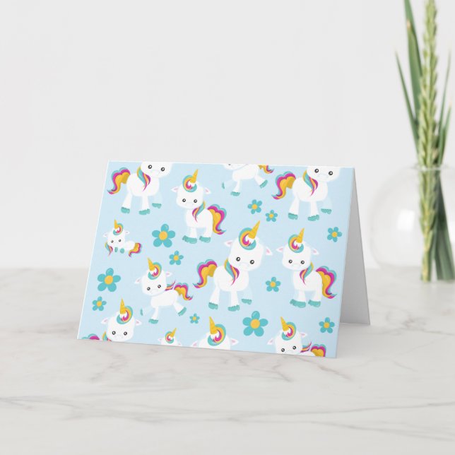 Carte Motif D'Unicornes, De Mignons Unicornes, Fleurs (Devant)