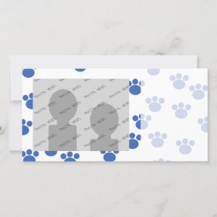 Carte Motif Empreinte de patte animal. Bleu et Blanc.