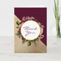 Motif en marbre doré et Merci floral bordeaux