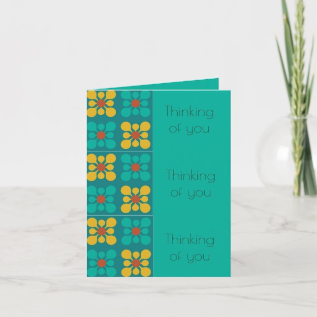 Carte Motif en mosaïque de fleur mod Turquoise et jaune, (Devant)