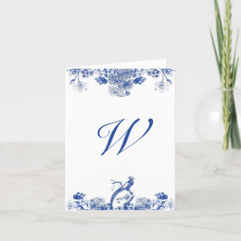 Carte Motif Floral bleu et blanc en Chine Monogramme