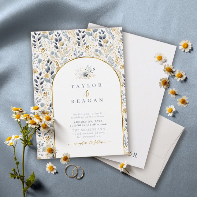 Carte Motif Floral doux Dusty Blue Gold ID1045 (Créateur téléchargé)