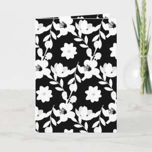 Carte Motif floral noir et blanc avec perles