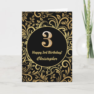 Carte Motif floral noir et or pour le 3ème anniversaire
