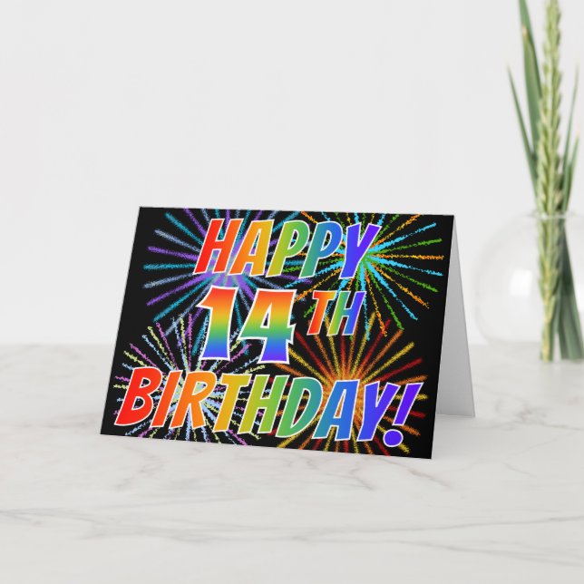 Carte Motif "JOYEUX 14ème ANNIVERSAIRE d'arc-en-ciel !" (Devant)