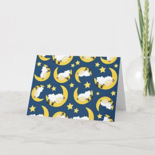 Carte Motif mouton, Mouton couché, Lune, Étoiles