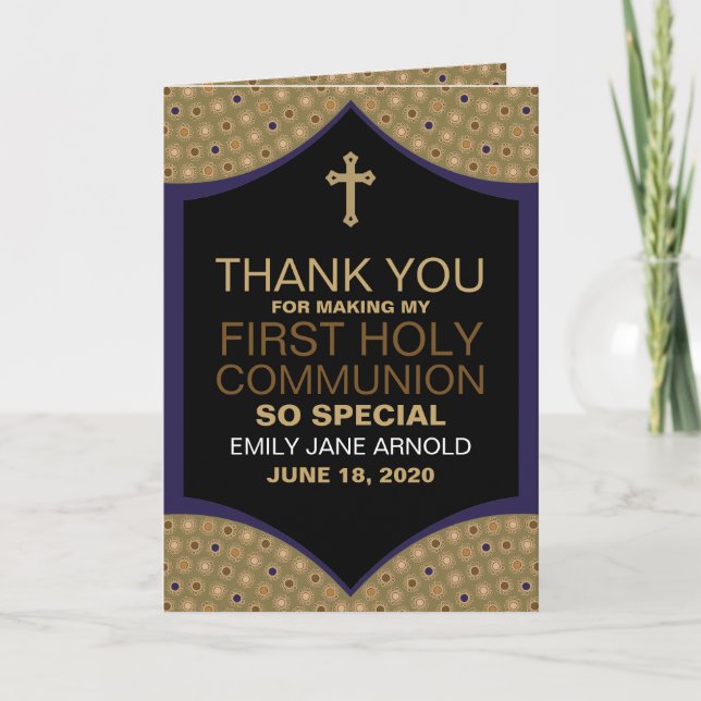 Carte Motif persan, première sainte communion Merci (Devant)