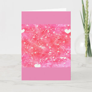 Carte Motif romantique à aquarelle de cœurs roses et de 