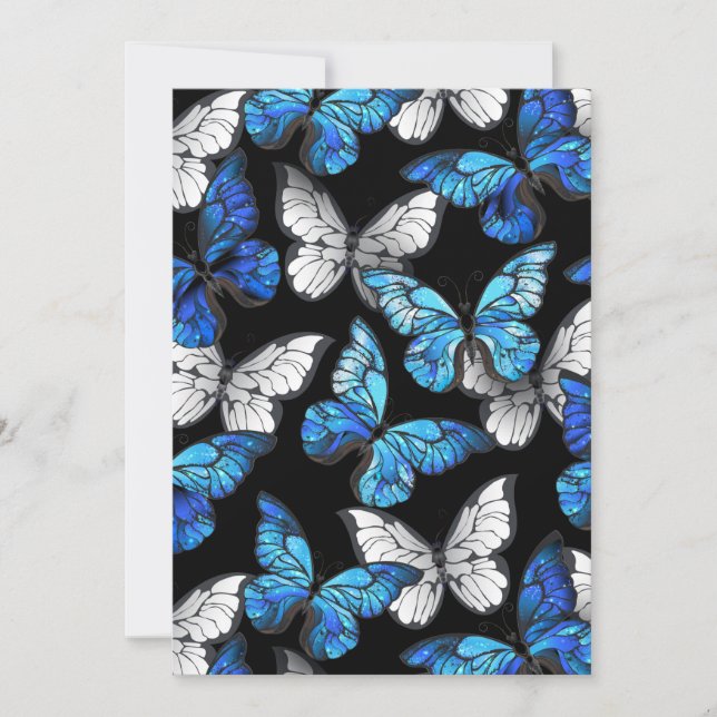 Carte Motif sans couleur foncée avec papillons bleus Mor (Devant)
