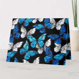 Carte Motif sans couleur foncée avec papillons bleus Mor