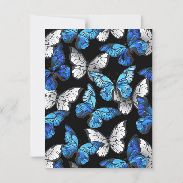 Carte Motif sans couleur foncée avec papillons bleus Mor (Devant)