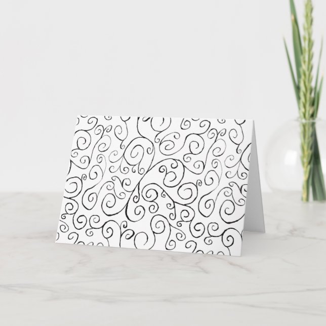 Carte Motif sinueux noir peint à la main sur le blanc (Devant)
