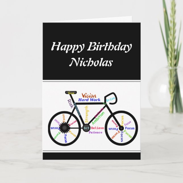 Carte Motivational Bike Bicyclette Anniversaire Nom pers (Devant)