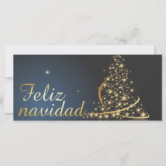 Carte Motivo navideño azul con dorado árbol de navidad. (Devant)