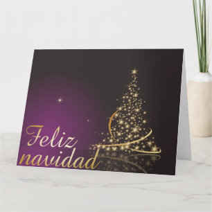 Carte Motivo navideño morado con dorado árbol de navidad