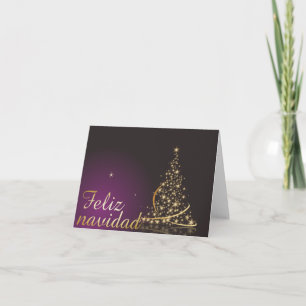 Carte Motivo navideño morado con dorado árbol de navidad