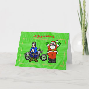 Carte Motorcycle Cop et Père Noël Christmas Card
