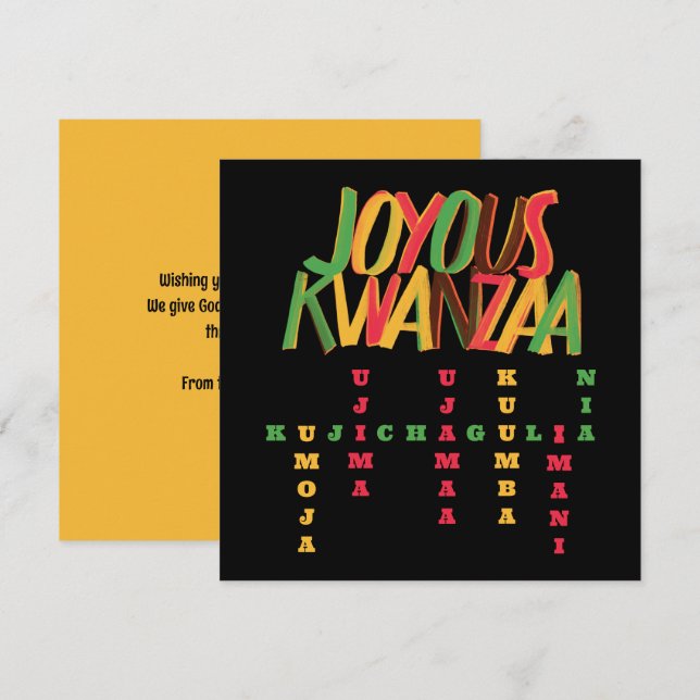 Carte Mots croisés joyeux des Principes de KWANZAA (Devant / Derrière)
