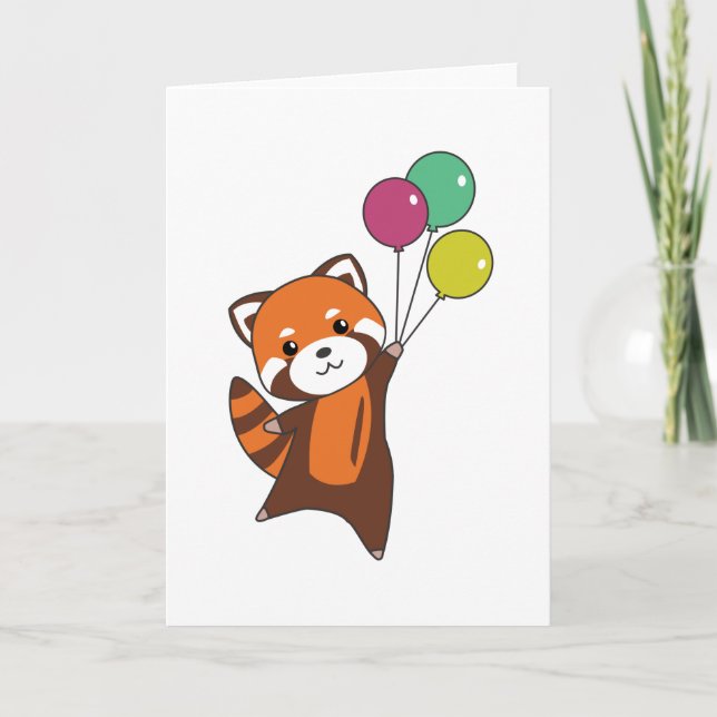 Carte Mouches Rouges Panda Ballons mignons Animaux Pour  (Devant)