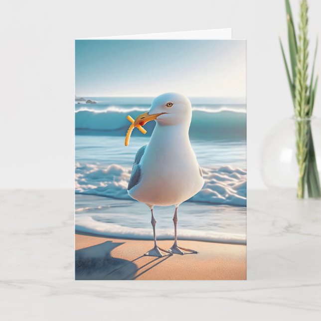 Carte Mouette D'Anniversaire Aux Fries Françaises (Devant)