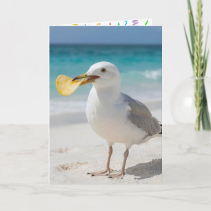 Carte Mouette d'anniversaire avec un croustille de pomme