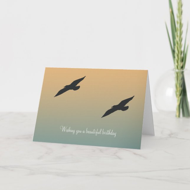 Carte Mouettes de plage Orange Bleu Anniversaire (Devant)