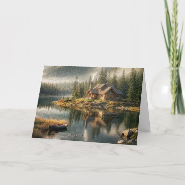 Carte Mountain Lake Cabine Pour Anniversaire (Devant)