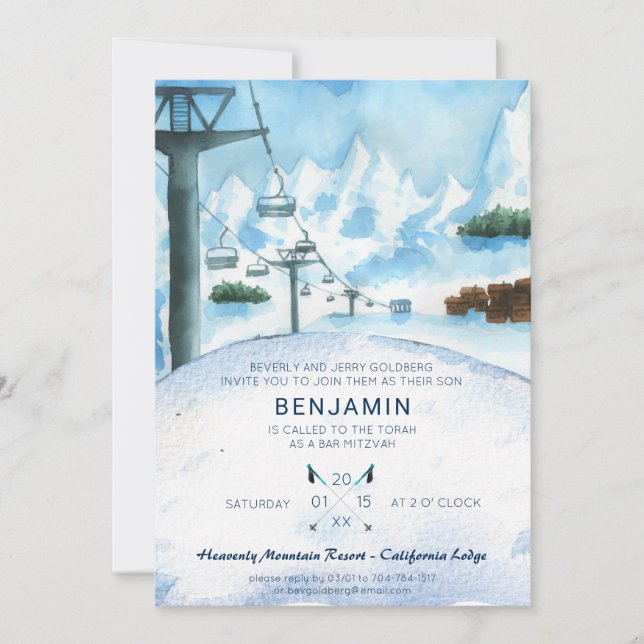 Carte Mountain Winter Skiing Bar Mitzvah (Devant)