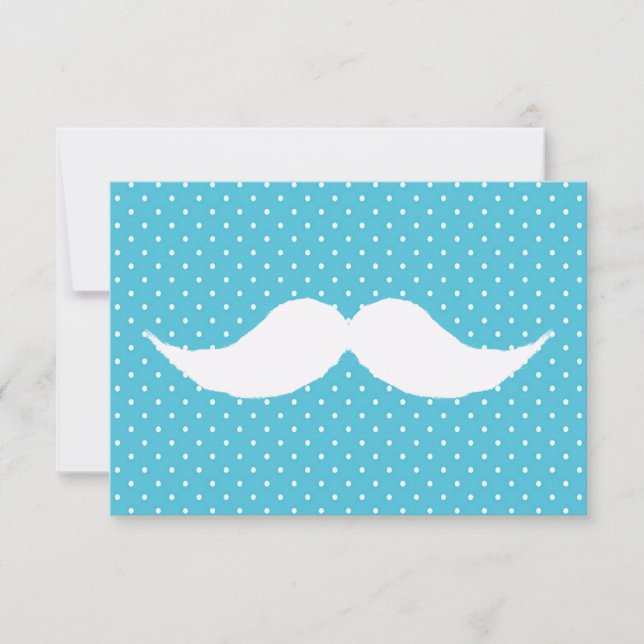 Carte Moustache blanche amusante sur Motif Pois bleu (Devant)