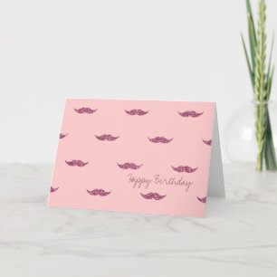 Carte Moustaches Parties scintillant roses