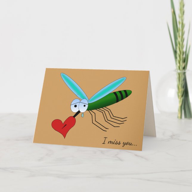 Carte Moustique de dessin animé triste avec cœur Texte p (Devant)