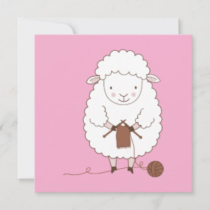 Carte Mouton Mignon qui Tricote de la Laine Marron