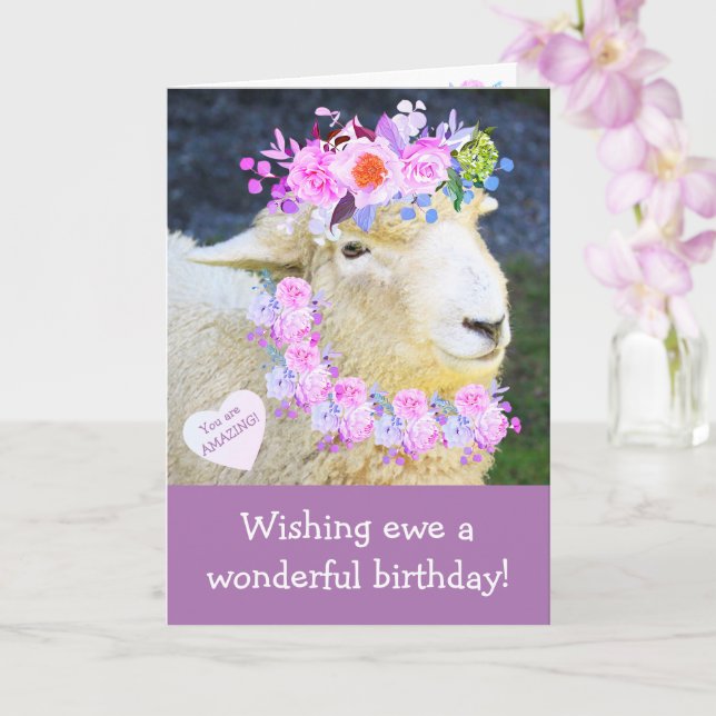Carte Moutons Habillés De Fleurs Anniversaire (Orchidée)