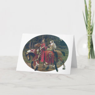 Carte Mucha chevalier dame peindre chevaux forêt romanti