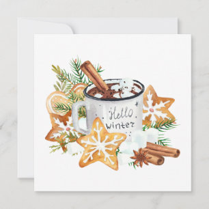 Carte Mug de chocolat chaud d'hiver avec des biscuits