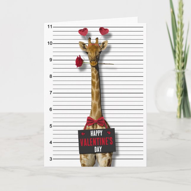 Carte Mugshot drôle de girafe coupable pour la Saint-Val (Devant)