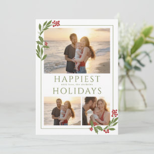 CARTE MULTI-PHOTOS AVEC BORDURE DE NOËL FEUILLAGE