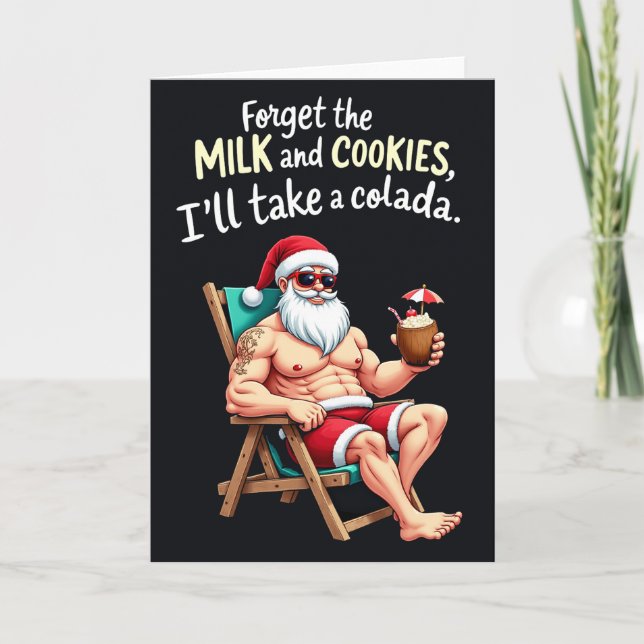 Carte Muscular Santa Colada Funny Tropical Christmas (Devant)