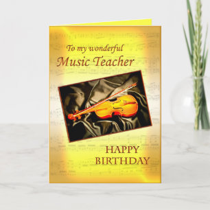 Carte Music Teacherl birthday card with a violin
