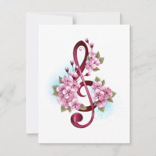 Carte Musical treble clef notes with sakura flowers