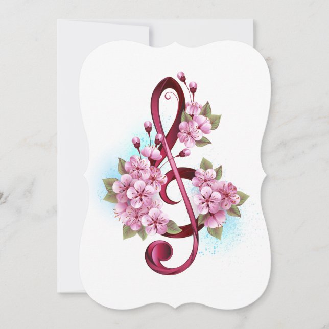 Carte Musical treble clef notes with sakura flowers (Devant)