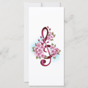 Carte Musical treble clef notes with sakura flowers
