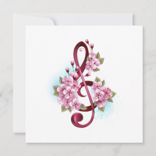 Carte Musical treble clef notes with sakura flowers
