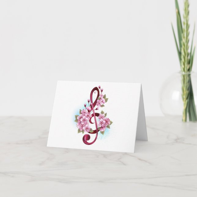 Carte Musical treble clef notes with sakura flowers (Devant)